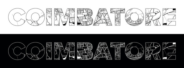Coimbatore City Name (India, Asia) with black white city map illustration vector