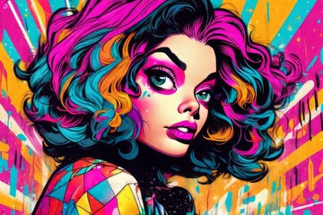beautiful fashion woman in pop art style. vector illustration beautiful fashion woman in pop art style. vector illustration fashion illustration in pop art style with colorful background.