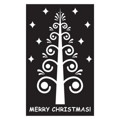 Christmas card template with a Christmas tree in the cutting style