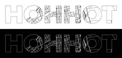 Fototapeta premium Hohhot City Name (China, Asia) with black white city map illustration vector