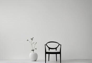 white empty chair with a black wall and a white flower on the floor white empty chair with a black wall and a white flower on the floor empty modern interior design with 3d render