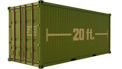 Shipping Container 20 feet size. 3D Illustration  with PNG Transparent Background. Transport, storage and shipping concept.