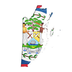 Belize country map and flag in cutout style with distressed torn paper effect isolated on transparent background