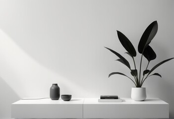 modern interior wall, 3d render modern interior wall, 3d render mockup black frame with white vase and black vase on white background. 3d rendering
