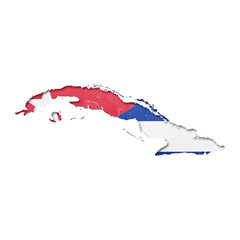 Cuba country map and flag in cutout style with distressed torn paper effect isolated on transparent background
