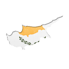 Cyprus country map and flag in cutout style with distressed torn paper effect isolated on transparent background