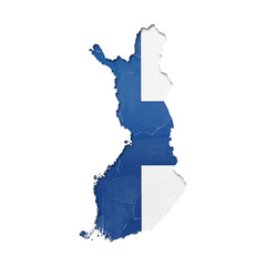Finland country map and flag in cutout style with distressed torn paper effect isolated on transparent background