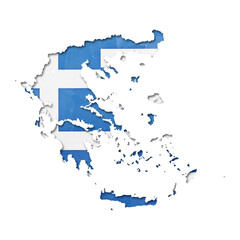 Greece country map and flag in cutout style with distressed torn paper effect isolated on transparent background