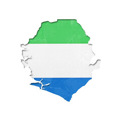 Sierra Leone country map and flag in cutout style with distressed torn paper effect isolated on transparent background