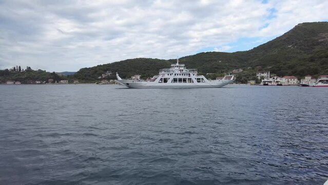 The Lepetane-Kamenary Ferry crosses Bay of Kotor, Montenegro