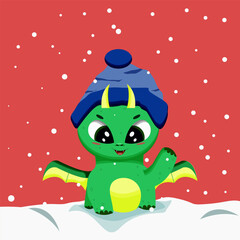 Little dragon with snow. Christ,as time. Image for advent calendar