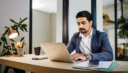 Fototapeta premium businessman working on laptop in office