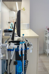 Attachments to device for facial skin care machine in spa clinic for anti-aging or acne treatment. The concept of aesthetic medicine, beauty tools, latest technologies in beauty industry.