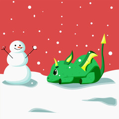 Dragon with snowman. Symbol of 2024