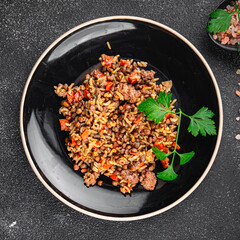 rice with lentils and vegetables fresh healthy eating cooking appetizer meal food snack on the table copy space food