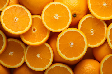 Slices of fresh orange as background, top view. Citrus fruit