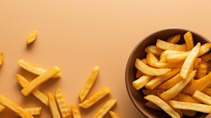 Top View of Minimalist Fries with Copy Space Selective Focus Yellow Background