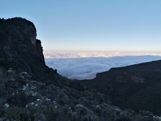 Beautiful mountain views from above the clouds on Mount Kilimanjaro in Tanzania, Africa