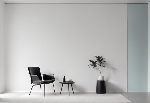 white modern living room interior white modern living room interior white wall with modern living room, armchair and coffee table with plant. 3d rendering