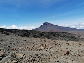 Stunning views above the clouds at high altitude on mount Kilimanjaro in Tanzania, Africa