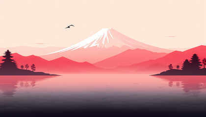 Fototapeta na wymiar Mt Fuji, Minimalism, Mount Fuji, Minimalism Artwork