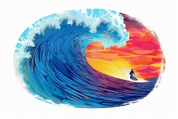 Dynamic surfing graphic suitable for flyers or web design. Generative AI