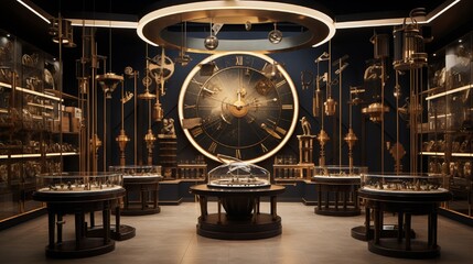 A store dedicated solely to timepieces, showcasing sundials and hourglasses along with modern...