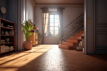 A corridor with stairs in the Scandinavian style