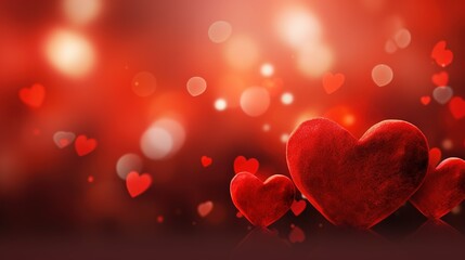 A vibrant red background with hearts and bokeh, ideal for celebrating Valentine's Day or Christmas