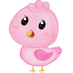 hand drawn pink cartoon little bird
