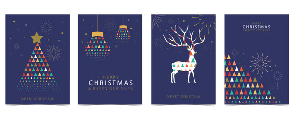 Obraz na płótnie Canvas Christmas geometric background with christmas tree,reindeer.Editable vector illustration for postcard,a4 size
