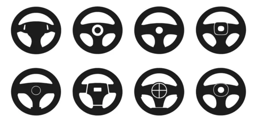 Deurstickers Set of car steering wheels icon, logo for apps website, flat vector illustration © llopter