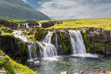 Kirkjufellsfoss Waterfall, near Grundarfjördur, Snaefellsnes, West Iceland, Iceland - obrazy, fototapety, plakaty