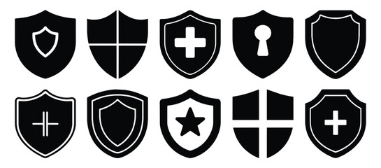 Shield icon set, protect shield security logo, badge symbol, vector illustration isolated