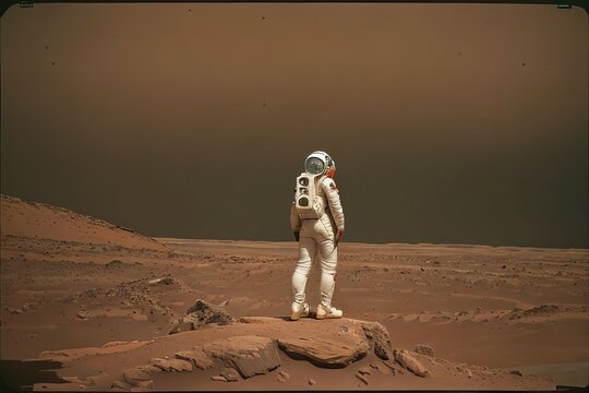 Space. A woman on Mars, A person in space, A woman in an astronaut suit in space, A woman standing on Mars, A person with an astronaut's lips standing on Mars, Fishing clothes, Mars