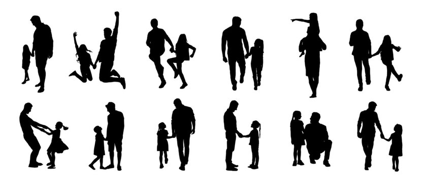 silhouettes set of a father and daughter of illustration vector