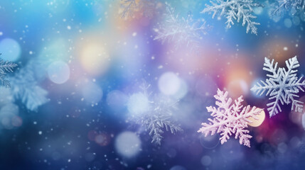Fototapeta na wymiar Winter background snowflakes on bokeh background.