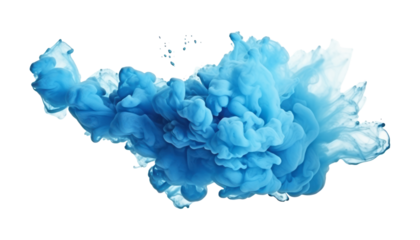blue smoke splashes isolated on transparent background cutout