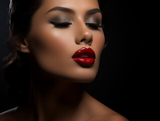 Studio shot of an elegant woman with red lipstick