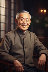 Fototapeta premium Elderly asian man portrait. AI generative