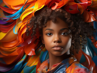 portrait of a beautiful black young woman in fashionable  colorful clothes