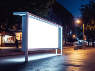 Blank billboard on the street at night. Mockup. Generative AI