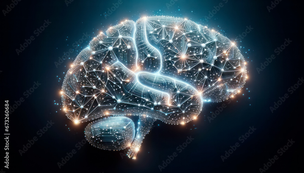 Aufkleber human brain with glowing lines and dots. artificial intelligence concept. generative ai