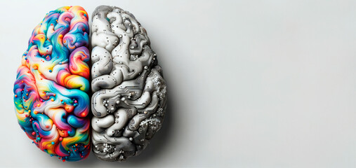 Right and left hemisphere of the brain concept. Generative AI - obrazy, fototapety, plakaty