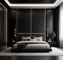 Bedroom interior design in black and luxurious tones