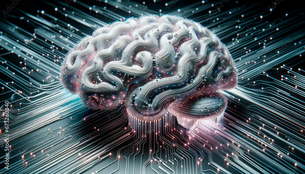 Aufkleber human brain with circuit board on the background. generative ai