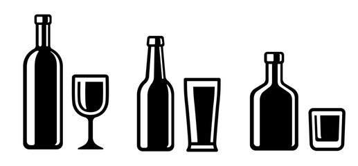 Alcohol bottles and glasses icons