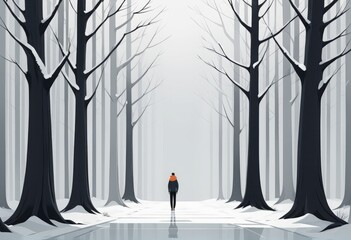 winter landscape, vector illustration winter landscape, vector illustration man walking in forest. winter season, forest landscape. winter season, trees in forest. vector illustration.