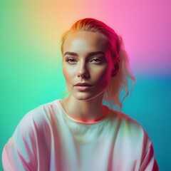 beautiful blonde woman with colored eyes in studio beautiful blonde woman with colored eyes in studio beautiful girl with colored lights. portrait of young woman. beauty fashion model.