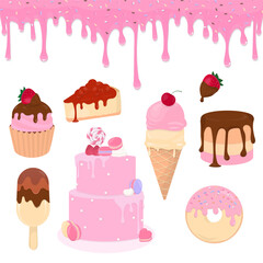 Sweet dessert and pink liquid with sprinkles